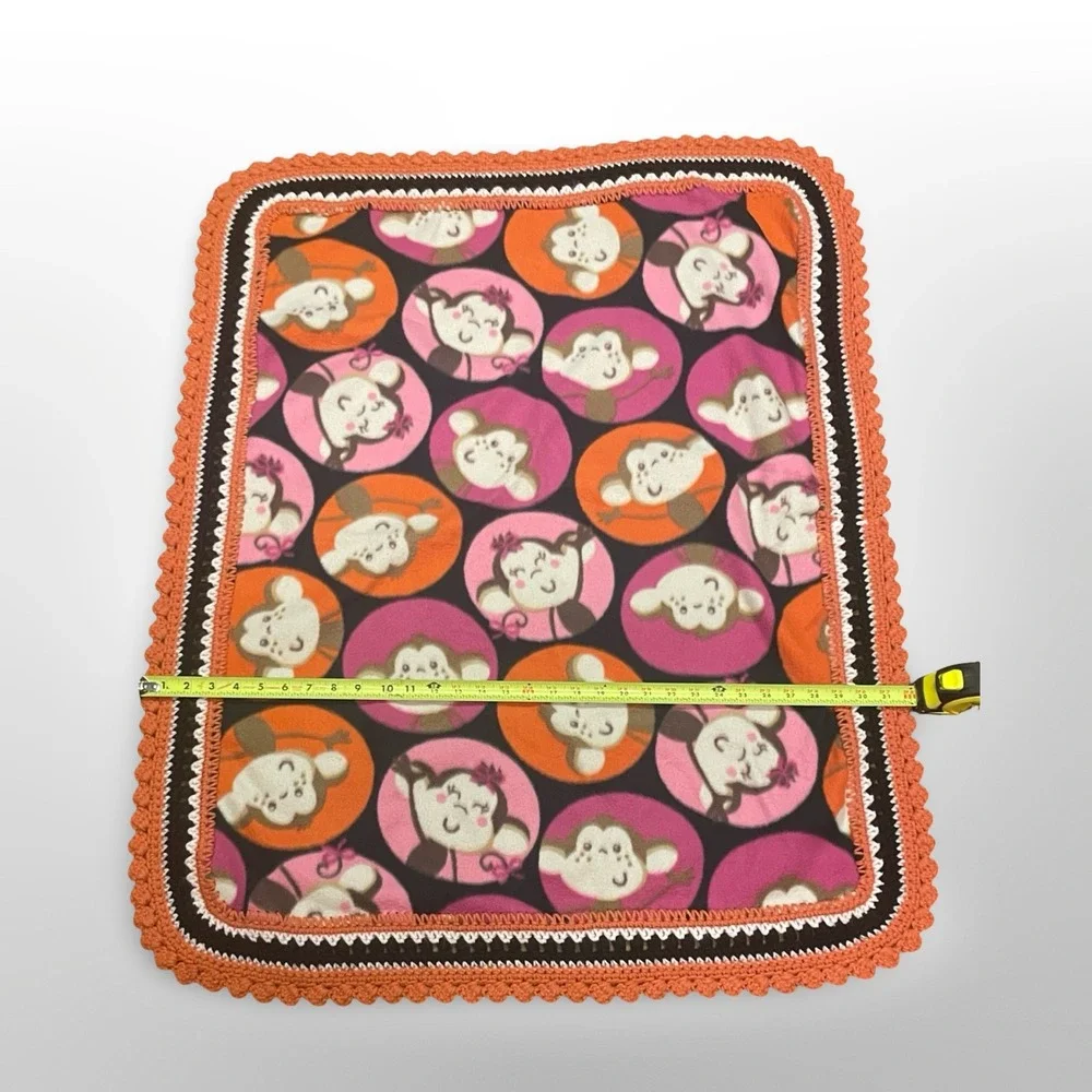 Baby Monkey Print‎ Crochet Trim Blanket Soft Cuddle Throw Orange Pink. Pregnancy